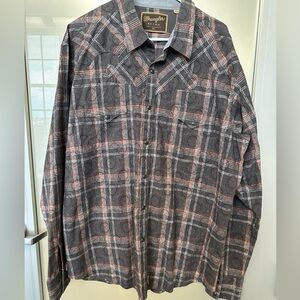 Wrangler Retro Western Wear Snap Button Long Sleeve Shirt Size XXL Gray & Red